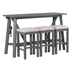 TREXM Multipurpose Home Kitchen Dining Bar Table Set with 3 Upholstered Stools(Gray)