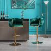 Set of 2 Bar Stools,with Chrome Footrest and Base Swivel Height Adjustable Mechanical Lifting Velvet + Golden Leg Simple Bar Stool-Green