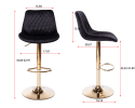 Set of 2 Bar Stools,with Chrome Footrest and Base Swivel Height Adjustable Mechanical Lifting Velvet + Golden Leg Simple Bar Stool-black