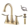 2-Handle 4-Inch Brushed Gold Bathroom Faucet, Bathroom Vanity Sink Faucets with Pop-up Drain and Supply Hoses