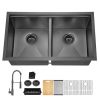 All In One 33x19Inch Undermount Gunmetal Black Double Bowl Kitchen Sink 18 Guage Stainless Steel With Faucet