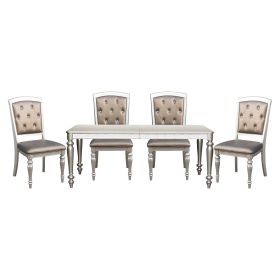 Glamorous Silver Finish Dining Set 5pc Dining Table 4x Side Chairs Crystal Button Tufted Upholstered Modern Style Furniture