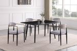 Modern Contemporary 5pc Dining Set Black Sintered Stone Table and Gray Chairs Fabric Upholstered Stylish Furniture