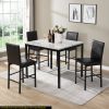 5pc White Counter Height Dining Set White Faux Marble Top Table and 4x Brown Counter Height Chairs Metal Frame Black Casual Dining Furniture