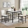 5pc White Counter Height Dining Set White Faux Marble Top Table and 4x White Counter Height Chairs Metal Frame Black Casual Dining Furniture