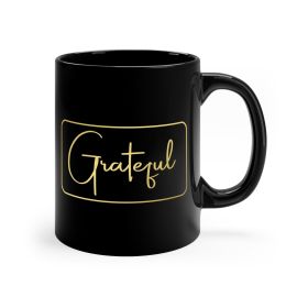 Black Ceramic Mug - 11oz, Grateful, Metallic Gold Illustration