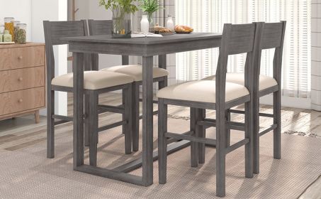 TOPMAX Farmhouse Counter Height 5-Piece Dining Table Set with 1 Rectangular Dining Table and 4 Dining Chairs for Small Places,Gray