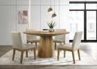 Jasper Driftwood Finish 5 Piece 59" Wide Contemporary Round Dining Table Set with Beige Fabric Chairs