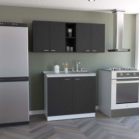 Luther 2 Piece Kitchen Set, Olimpo 150 Wall Cabinet + Salento Utility Sink With Cabinet, Black / White