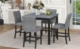 TOPMAX 5-Piece Counter Height Dining Set Wood Square Dining Room Table and Chairs Stools w/Footrest & 4 Upholstered high-back Chairs,Black