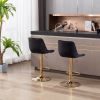 Set of 2 Bar Stools,with Chrome Footrest and Base Swivel Height Adjustable Mechanical Lifting Velvet + Golden Leg Simple Bar Stool-black