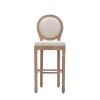 Hengming French Country Wooden Barstools With Upholstered Seating , Beige and Natural