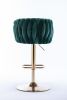 Set of 2 Bar Stools,with Chrome Footrest and Base Swivel Height Adjustable Mechanical Lifting Velvet + Golden Leg Simple Bar Stool-Green