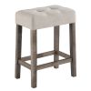 Oriana Brown 4 Piece Counter Height 36" Pub Table Set with Tufted Creamy White Linen Stools