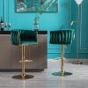 Set of 2 Bar Stools,with Chrome Footrest and Base Swivel Height Adjustable Mechanical Lifting Velvet + Golden Leg Simple Bar Stool-Green