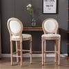 Hengming French Country Wooden Barstools With Upholstered Seating , Beige and Natural