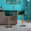 Set of 2 Bar Stools,with Chrome Footrest and Base Swivel Height Adjustable Mechanical Lifting Velvet + Golden Leg Simple Bar Stool-Green