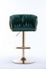 Set of 2 Bar Stools,with Chrome Footrest and Base Swivel Height Adjustable Mechanical Lifting Velvet + Golden Leg Simple Bar Stool-Green