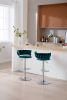 Set of 2 Bar Stools,with Chrome Footrest and Base Swivel Height Adjustable Mechanical Lifting Velvet + Bar Stool-GREEN