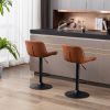 Set of 2 Bar Stools,with Black Footrest and Base Swivel Height Adjustable Mechanical Lifting PU + Black Leg Simple Bar Stool-brown