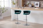 Set of 2 Bar Stools,with Chrome Footrest and Base Swivel Height Adjustable Mechanical Lifting Velvet + Bar Stool-GREEN