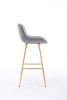 30 inch Set of 2 Bar Stools,with Chrome Footrest Velvet Fabric Counter Stool Golden Leg Simple High Bar Stool,GRAY