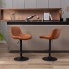 Set of 2 Bar Stools,with Black Footrest and Base Swivel Height Adjustable Mechanical Lifting PU + Black Leg Simple Bar Stool-brown