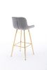 30 inch Set of 2 Bar Stools,with Chrome Footrest Velvet Fabric Counter Stool Golden Leg Simple High Bar Stool,GRAY