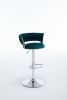 Set of 2 Bar Stools,with Chrome Footrest and Base Swivel Height Adjustable Mechanical Lifting Velvet + Bar Stool-GREEN