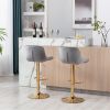 Chrome Footrest and Base Swivel Height Adjustable Mechanical Lifting Velvet + Golden Leg Simple Bar Stool,Set of 2,Grey