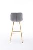 30 inch Set of 2 Bar Stools,with Chrome Footrest Velvet Fabric Counter Stool Golden Leg Simple High Bar Stool,GRAY