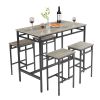 Bar table set 5PC Dinging table set with high stools, structural strengthening, industrial style. Grey, 43.31'' L x 23.62'' W x 35.43'' H.