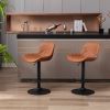 Set of 2 Bar Stools,with Black Footrest and Base Swivel Height Adjustable Mechanical Lifting PU + Black Leg Simple Bar Stool-brown