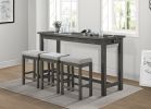 4pc Counter Height Dining Set Gray Finish Counter Height Table w Drawer Built-in USB Ports Power Outlets and 3 Stools Casual Dining Furniture