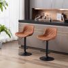 Set of 2 Bar Stools,with Black Footrest and Base Swivel Height Adjustable Mechanical Lifting PU + Black Leg Simple Bar Stool-brown