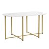 TOPMAX Modern 7-Piece Dining Table Set with Faux Marble Compact 55Inch Kitchen Table Set for 6, Golden+White