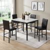 5pc White Counter Height Dining Set White Faux Marble Top Table and 4x Brown Counter Height Chairs Metal Frame Black Casual Dining Furniture