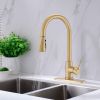 Pull Down Kitchen Faucet with Sprayer Stainless Steel Brushed Gold