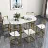 TOPMAX Modern 7-Piece Dining Table Set with Faux Marble Compact 55Inch Kitchen Table Set for 6, Golden+White