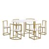 TOPMAX Modern 7-Piece Dining Table Set with Faux Marble Compact 55Inch Kitchen Table Set for 6, Golden+White