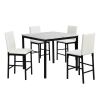 5pc White Counter Height Dining Set White Faux Marble Top Table and 4x White Counter Height Chairs Metal Frame Black Casual Dining Furniture