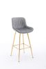 30 inch Set of 2 Bar Stools,with Chrome Footrest Velvet Fabric Counter Stool Golden Leg Simple High Bar Stool,GRAY