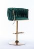 Set of 2 Bar Stools,with Chrome Footrest and Base Swivel Height Adjustable Mechanical Lifting Velvet + Golden Leg Simple Bar Stool-Green