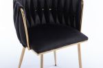 Dining Chair, Thickened fabric chairs with wood legs, Set of 2, Black