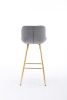 26 Inch Set of 2 Bar Stools,with Chrome Footrest Velvet Fabric Counter Stool Golden Leg Simple Bar Stool,GRAY