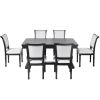 TREXM 7-Piece Dining Table with 4 Trestle Base and 6 Upholstered Chairs with Slightly Curve and Ergonomic Seat Back (Black)