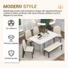 TREXM 6-Piece Modern Style Dining Set with Faux Marble Table and 4 Upholstered Dining Chairs & 1 Bench (White)