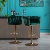 Set of 2 Bar Stools,with Chrome Footrest and Base Swivel Height Adjustable Mechanical Lifting Velvet + Golden Leg Simple Bar Stool-Green