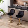 Set of 2 Bar Stools,with Chrome Footrest and Base Swivel Height Adjustable Mechanical Lifting Velvet + Golden Leg Simple Bar Stool-black