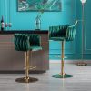 Set of 2 Bar Stools,with Chrome Footrest and Base Swivel Height Adjustable Mechanical Lifting Velvet + Golden Leg Simple Bar Stool-Green